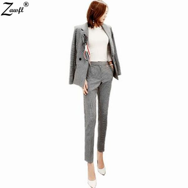 2018 new women clothes plaid professional office suit slim full sleeve brief autumn blazer coat long pant two pieces work set, Gray
2018 new women clothes plaid professional office suit slim full sleeve brief autumn blazer coat long pant two pieces work set, Gray