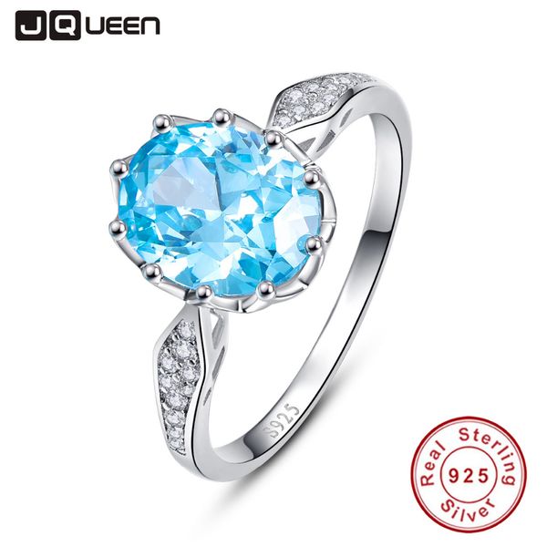 

jqueen 4ct blue z gem stone rings 925 sterling silver oval cut bijoux anel female ring for women fine jewelry with gift box, Golden;silver