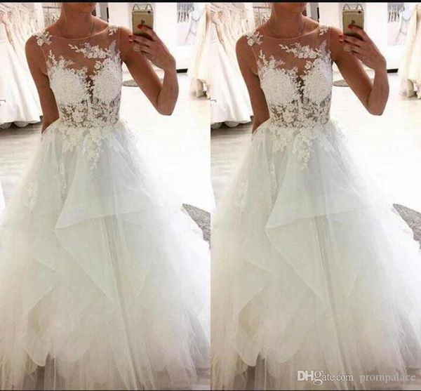 elegant a-line appliques wedding dresses scoop neck sleeveless lace for bridal customized long tulle bridal gowns, White
elegant a-line appliques wedding dresses scoop neck sleeveless lace for bridal customized long tulle bridal gowns, White