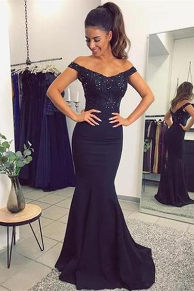 long mermaid black evening dresses beaded lace satin off shoulder fashionable prom dress formal party gown custom size, Black;red
long mermaid black evening dresses beaded lace satin off shoulder fashionable prom dress formal party gown custom size, Black;red