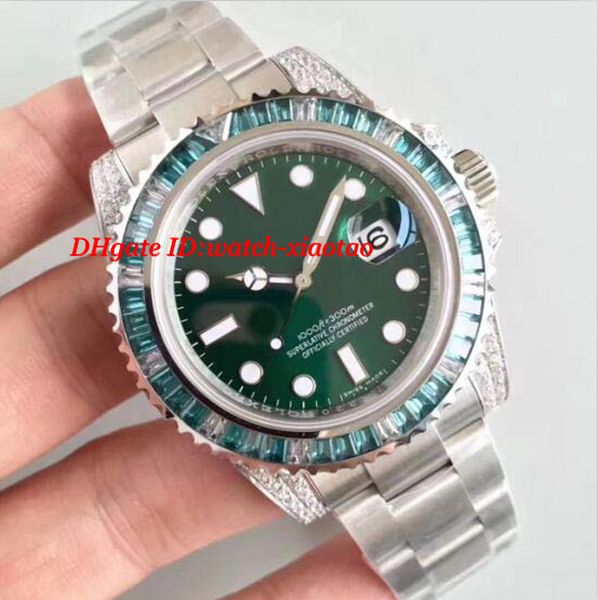 luxury v7 version automatic green diamond bezel eta 2836 automatic date men 116610lv dive sport watches, Slivery;brown