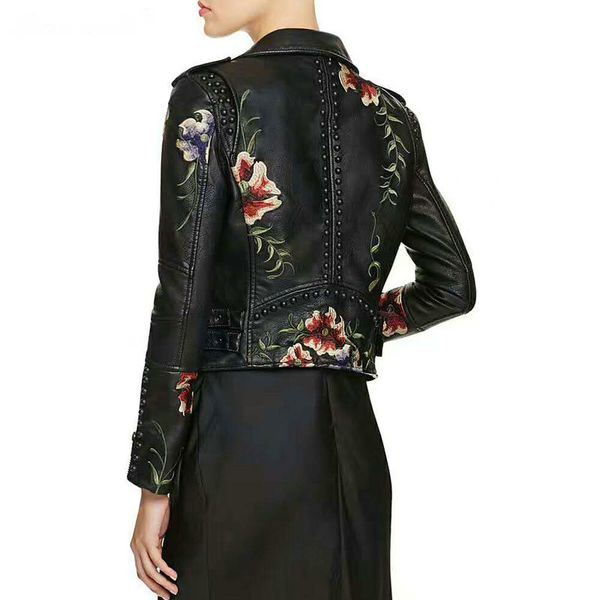 wholesale- 2018 new women autumn winter faux leather jackets lady floral embroidery biker rivet coats motorcycle s- sale, Black
wholesale- 2018 new women autumn winter faux leather jackets lady floral embroidery biker rivet coats motorcycle s- sale, Black