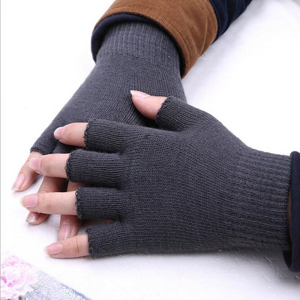 knitwear solid knit finger mitten half finger gloves, Blue;gray 
knitwear solid knit finger mitten half finger gloves, Blue;gray