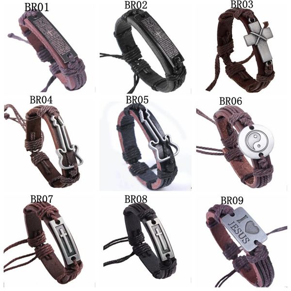 stylish vintage handmade genuine leather id bracelets cross anchor for men women leather wristband cord bracelets gifts factory price, Black 
stylish vintage handmade genuine leather id bracelets cross anchor for men women leather wristband cord bracelets gifts factory price, Black