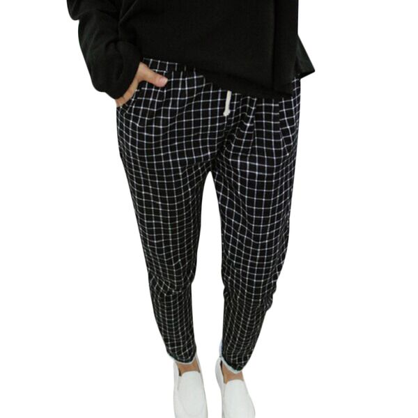 plus size autumn korean style women slim plaid harem pants mid waist drawstring pocket pants loose casual full length, Black;white
plus size autumn korean style women slim plaid harem pants mid waist drawstring pocket pants loose casual full length, Black;white