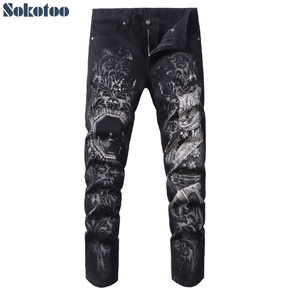 sokotoo men's black beast head printed jeans fashion 3d painted slim fit straight denim pants, Blue
sokotoo men's black beast head printed jeans fashion 3d painted slim fit straight denim pants, Blue
