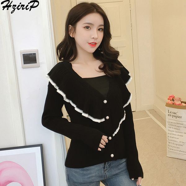 hzirip 2018 autumn winter fashion knitted loose sweater women solid sweet single breasted full sleeve sweaters femme cardigans, White;black
hzirip 2018 autumn winter fashion knitted loose sweater women solid sweet single breasted full sleeve sweaters femme cardigans, White;black