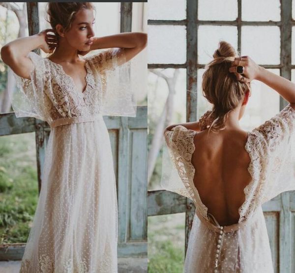 Western Country Wedding Dresses Lace Dot Tulle V Neck Half Sleeves Backless Bohemia Wedding Dresses Custom Made Wedding Gowns
Western Country Wedding Dresses Lace Dot Tulle V Neck Half Sleeves Backless Bohemia Wedding Dresses Custom Made Wedding Gowns