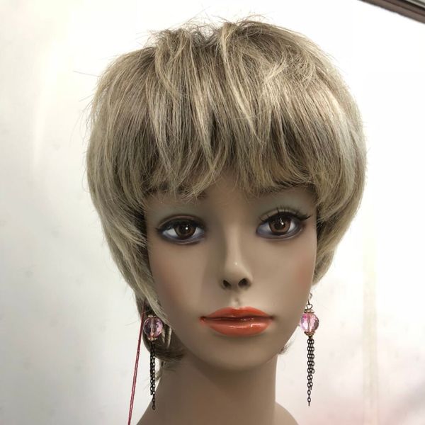 2018 health super cute gray/grey mix brown root short straight human hair full women's wig, Black
2018 health super cute gray/grey mix brown root short straight human hair full women's wig, Black