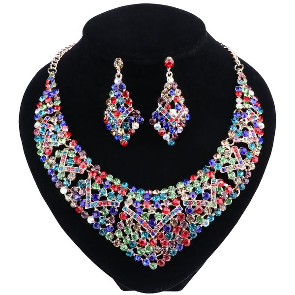 ashion jewelry gold color crystal rhinestones necklace and earrings set women bridal wedding jewelry sets 5color, Black 
ashion jewelry gold color crystal rhinestones necklace and earrings set women bridal wedding jewelry sets 5color, Black