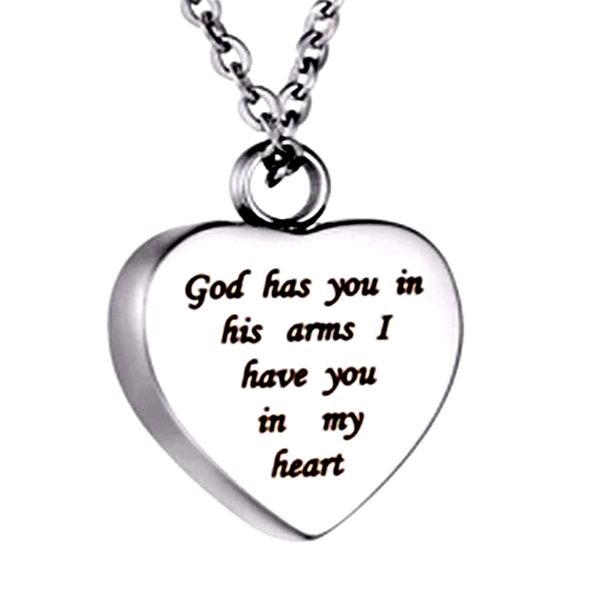 heart "god have you in his arms i have you in my heart" cremation urn necklace stainless steel ashes keepsake and fill kit, Silver
heart "god have you in his arms i have you in my heart" cremation urn necklace stainless steel ashes keepsake and fill kit, Silver