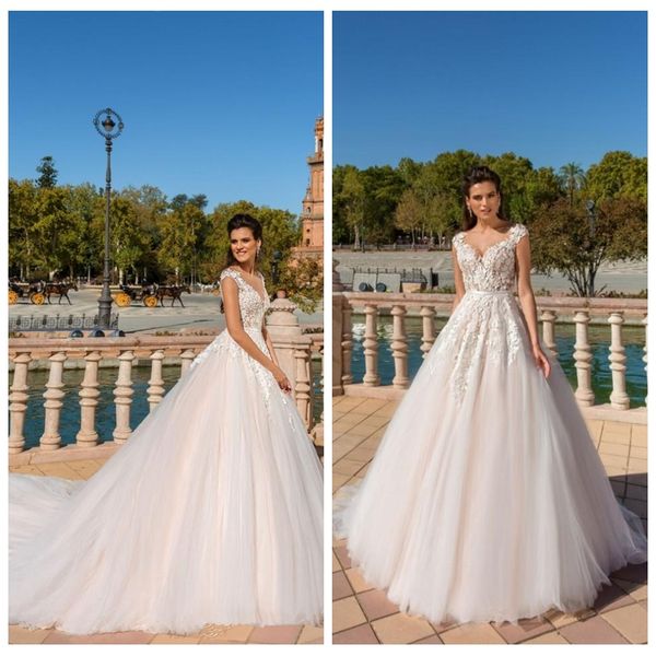 2021 beautiful lace appliques a-line wedding dresses sheer neck illusion back bridal gowns custom online vintage vestidos de mariee cheap, White
2021 beautiful lace appliques a-line wedding dresses sheer neck illusion back bridal gowns custom online vintage vestidos de mariee cheap, White