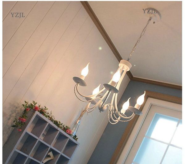 American Iron Lamp Mediterranean Chandeliers Korean Rural Restaurant Candle Lamp Chandelier Simple Modern Children Bedroom Light