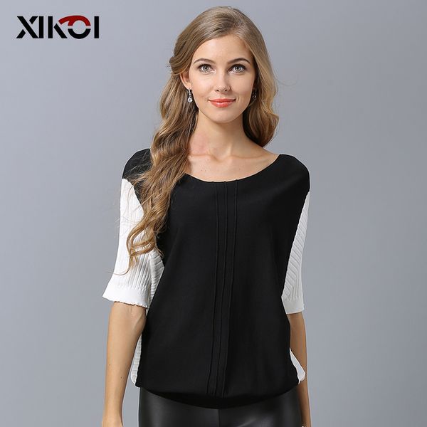 xikoi summer women t-shirt black and white color stitching fashion half petal sleeve knitted comfortable tees
xikoi summer women t-shirt black and white color stitching fashion half petal sleeve knitted comfortable tees