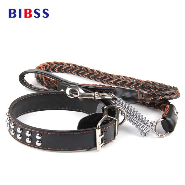 braid leather dog training leash long soft husky german shepherd big large dog leash with spiked rivets buckles collar 
braid leather dog training leash long soft husky german shepherd big large dog leash with spiked rivets buckles collar