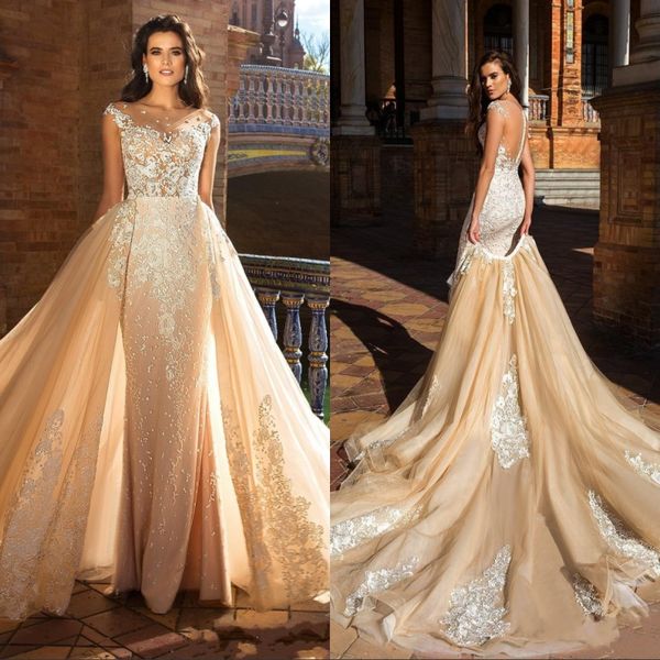 2019 stunning wedding dresses bridal gowns capped sleeves jewel neck bodice detachable skirt illusion back detachable train, White
2019 stunning wedding dresses bridal gowns capped sleeves jewel neck bodice detachable skirt illusion back detachable train, White