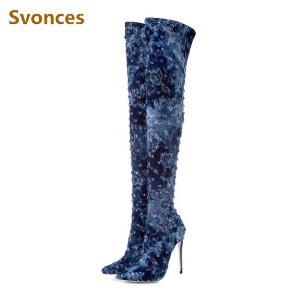 2018 long woman denim boots over the knee high heel pointed toe botas hollow fashion lady botas new zapatos mujer size 43, Black
2018 long woman denim boots over the knee high heel pointed toe botas hollow fashion lady botas new zapatos mujer size 43, Black