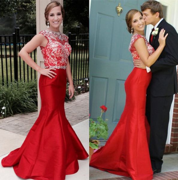 charming satin red mermaid prom dress with crystal beading cap sleeve see through long formal party gowns evening dresses, Black
charming satin red mermaid prom dress with crystal beading cap sleeve see through long formal party gowns evening dresses, Black