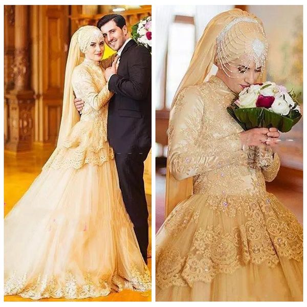 high neck muslim formal gold lace wedding dresses long sleeves 3d floral beaded dubai arabic women bridal gowns custom 2019 vestidos, White
high neck muslim formal gold lace wedding dresses long sleeves 3d floral beaded dubai arabic women bridal gowns custom 2019 vestidos, White