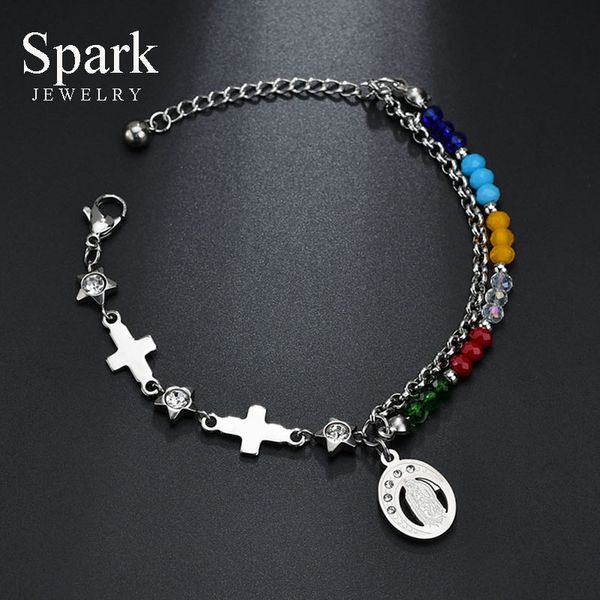 christian women double layers virgin mary cross chain bracelets adjustable stainless steel charm stars colorful beaded bracelet, Black
christian women double layers virgin mary cross chain bracelets adjustable stainless steel charm stars colorful beaded bracelet, Black