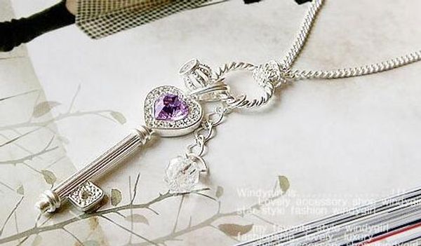 style korean version of pop long amethyst love gold crown key necklace sweater chain fashion classic delicate, Silver
style korean version of pop long amethyst love gold crown key necklace sweater chain fashion classic delicate, Silver