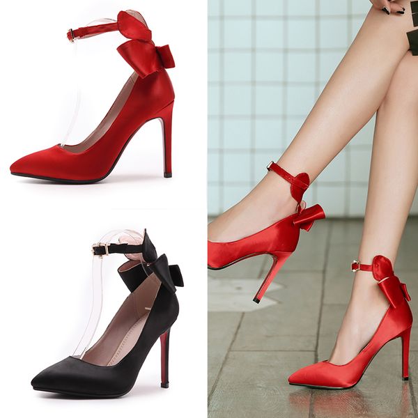 fashion designer red and black single satin knot strap wedding shoes for bride women high heels pumps stiletto
fashion designer red and black single satin knot strap wedding shoes for bride women high heels pumps stiletto