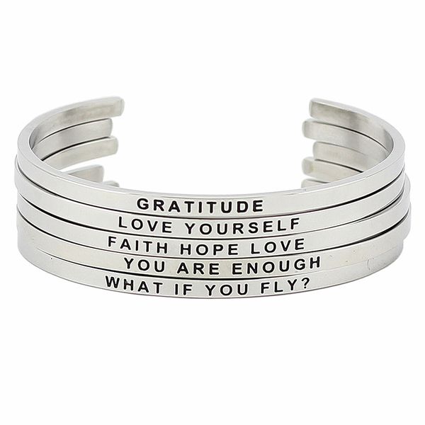 Stainle teel engraved po itive in pirational quote hand tamped bar cuff bracelet mantra bangle for women
Stainle teel engraved po itive in pirational quote hand tamped bar cuff bracelet mantra bangle for women