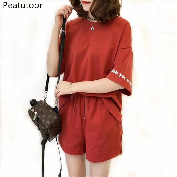 Regular Summer Cotton Casual Women 'S Tracksuit Clothes Set 2piece Suits Short Sleeve Letter T Shirt Tops +Shorts Pants Outfit Female