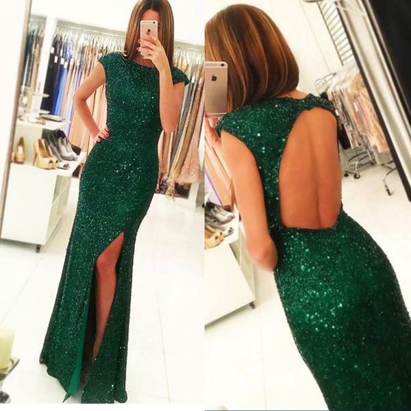 mermaid cap sleeves dark green open back sequin prom dresses floor length green evening dress, Black
mermaid cap sleeves dark green open back sequin prom dresses floor length green evening dress, Black
