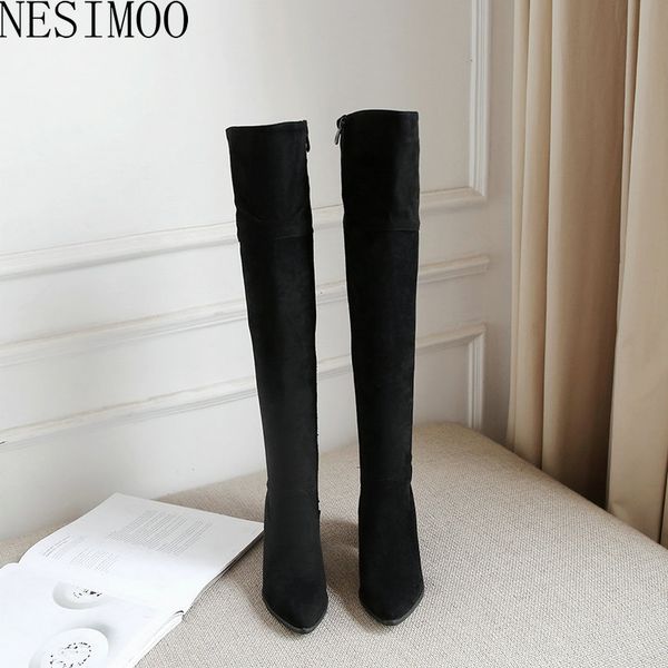 nesimoo 2019 flock scrub shoes women over the knee high boots platform square high heel pointed toe lace up size 32-43, Black
nesimoo 2019 flock scrub shoes women over the knee high boots platform square high heel pointed toe lace up size 32-43, Black