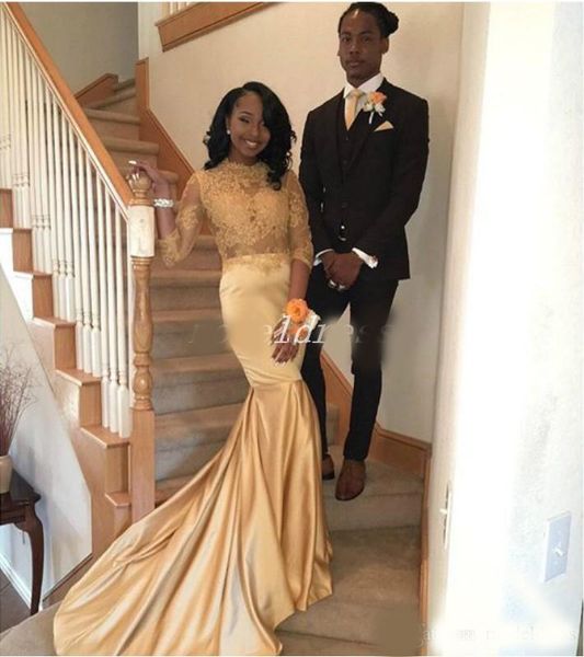 african gold mermaid prom dresses 3/4 long sleeve jewel sweep train long formal evening party gowns special occasion dress robes de soirée, Black
african gold mermaid prom dresses 3/4 long sleeve jewel sweep train long formal evening party gowns special occasion dress robes de soirée, Black