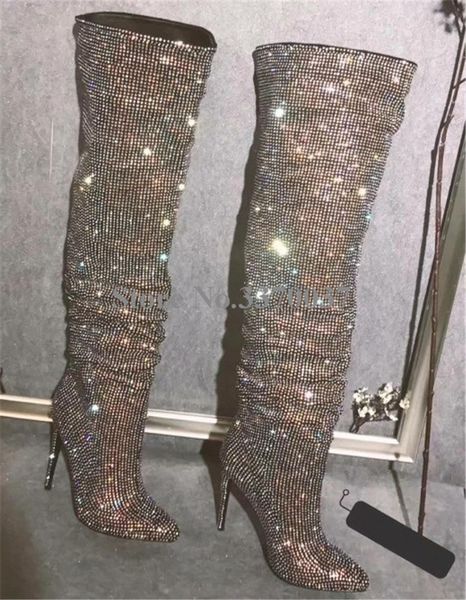 new design women fashion pointed toe bling bling over knee rhinestone boots crystal long high heel boots luxury thin heel, Black
new design women fashion pointed toe bling bling over knee rhinestone boots crystal long high heel boots luxury thin heel, Black