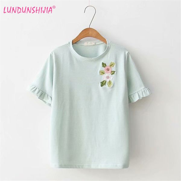 lundunshijia 2018 new style summer women stripe cotton t-shirts flowers embroidery lotus sleeve pink green female t-shirt, White
lundunshijia 2018 new style summer women stripe cotton t-shirts flowers embroidery lotus sleeve pink green female t-shirt, White