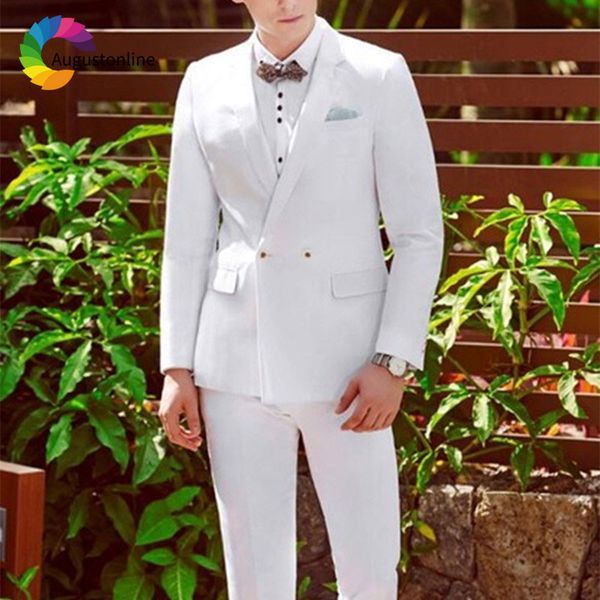 white wedding suits for men blazer masculino custom made double breasted jacket pants 2piece slim fit groom tuxedo prom wear, White;black 
white wedding suits for men blazer masculino custom made double breasted jacket pants 2piece slim fit groom tuxedo prom wear, White;black