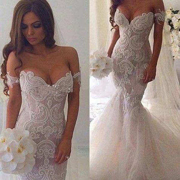 2018 vintage mermaid lace applique peral wedding dresses off shoulder beading bridal gowns bride dress robe de mariage, White
2018 vintage mermaid lace applique peral wedding dresses off shoulder beading bridal gowns bride dress robe de mariage, White