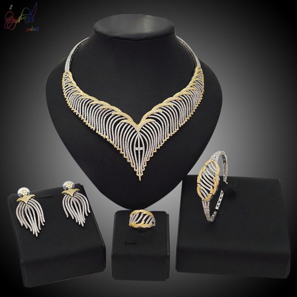 yulaili popular jewellery two tones color cubic zirconia jewelry sets for women earrings/necklace/ring/bracelet accessories, Slivery;golden
yulaili popular jewellery two tones color cubic zirconia jewelry sets for women earrings/necklace/ring/bracelet accessories, Slivery;golden