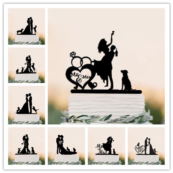 Mixed Style Black Acrylic Bride and Groom Silhouette with Pet Dog Cat Mr & Mrs Toppers for Wedding Cake Decorating Accessory
Mixed Style Black Acrylic Bride and Groom Silhouette with Pet Dog Cat Mr & Mrs Toppers for Wedding Cake Decorating Accessory