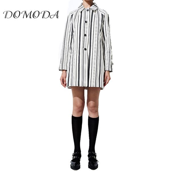 

domoda pinstripe long trench coat woman 2018 autumn simple college style streetwear classic long sleeve shirt coat, Tan;black