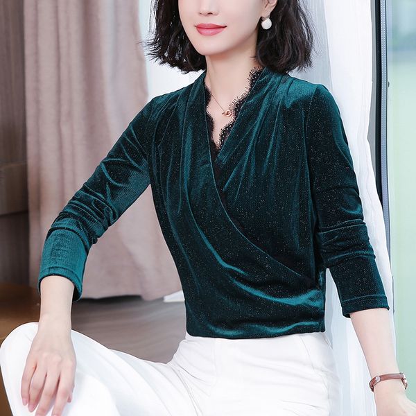 european autumn outfit new female fashion lace long sleeve v-neck eyelash pleuche render women t-shirt, White
european autumn outfit new female fashion lace long sleeve v-neck eyelash pleuche render women t-shirt, White