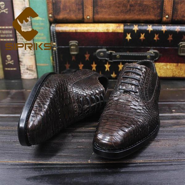 sipriks 100% dark brown snakeskin oxfords italian custom goodyear welted boss business brogue shoes social suits 44, Black