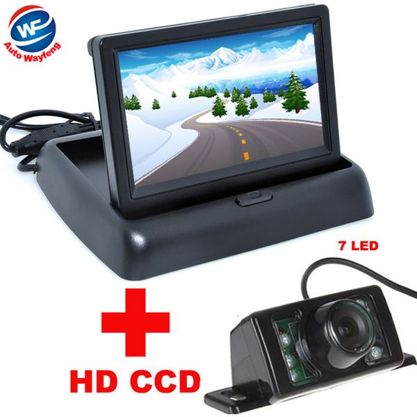 

7led night vision car rear view backup camera with 4.3 inch color lcd car video foldable monitor auto parking assistance camera