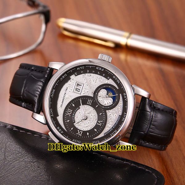 new lange1 peretual calendar 720.048 moon phase dual time zone automatic mens watch steel case white relief dial black inner leather watches, Slivery;brown
new lange1 peretual calendar 720.048 moon phase dual time zone automatic mens watch steel case white relief dial black inner leather watches, Slivery;brown