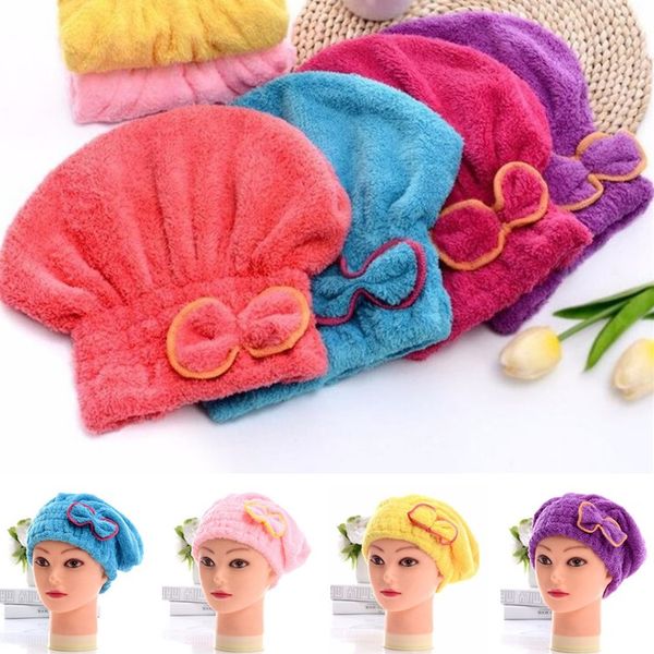 

new cute bowknot coral velvet bathing cap dry hair cap thickening wiping hair water uptake fast drying hat t7g003
