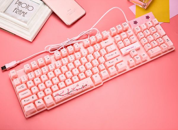 

Мода мультфильм Hello Kitty Сакура с подсветкой Дизайнер USB Проводная клавиатура с ков