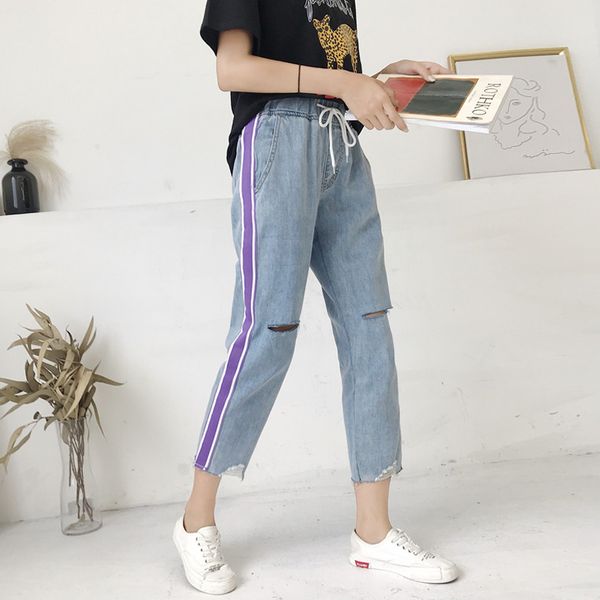 women's straight long jeans ripped denim trousers side bars holes casual jeans bf street style elastic wasit pencil denim pants lm&orhf, Blue
women's straight long jeans ripped denim trousers side bars holes casual jeans bf street style elastic wasit pencil denim pants lm&orhf, Blue