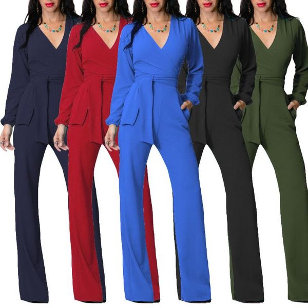solid color long sleeve straight jumpsuit women fashion jumpsuit ladies slim romper v-neck belted overalls, Black;white
solid color long sleeve straight jumpsuit women fashion jumpsuit ladies slim romper v-neck belted overalls, Black;white