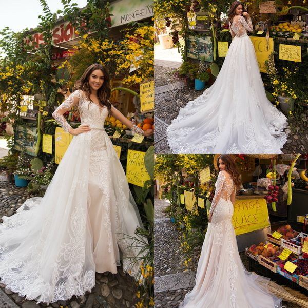 2019 gorgeous mermaid wedding dresses with detachable train appliques long sleeve bridal gown button back plus size lace wedding dress, White
2019 gorgeous mermaid wedding dresses with detachable train appliques long sleeve bridal gown button back plus size lace wedding dress, White