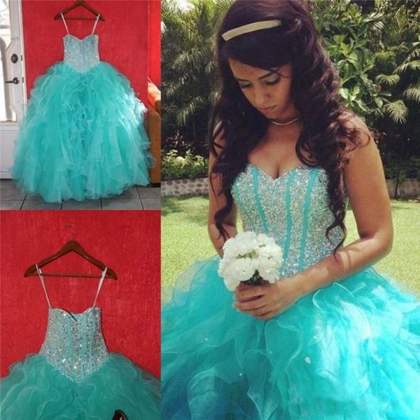 New Mint Green Quinceanera Dresses Sweetheart Lace Up Sparkle Crystal Beaded 2018 Masquerade Ball Gowns Sweet 16 Prom Dress