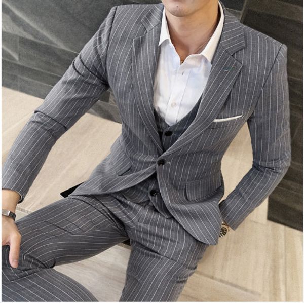 ( jackets + vest + pants ) 2018 new men's fashion boutique striped business casual suit three-piece groom wedding dress suit men, Black;gray
( jackets + vest + pants ) 2018 new men's fashion boutique striped business casual suit three-piece groom wedding dress suit men, Black;gray