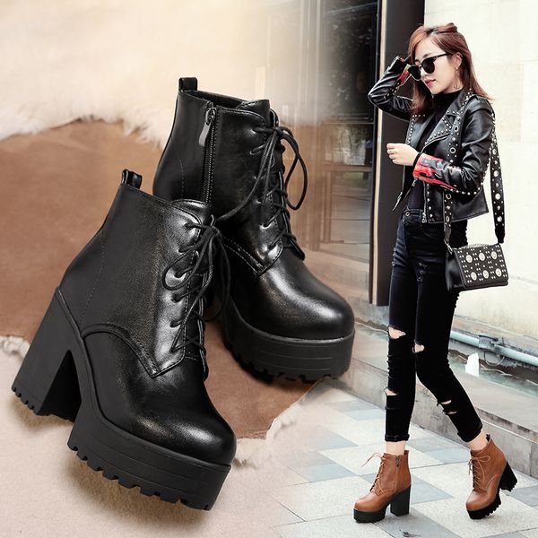 fashion women ankle boots super high platform heels winter laced up black western riding gothic style booties for young ladies
fashion women ankle boots super high platform heels winter laced up black western riding gothic style booties for young ladies